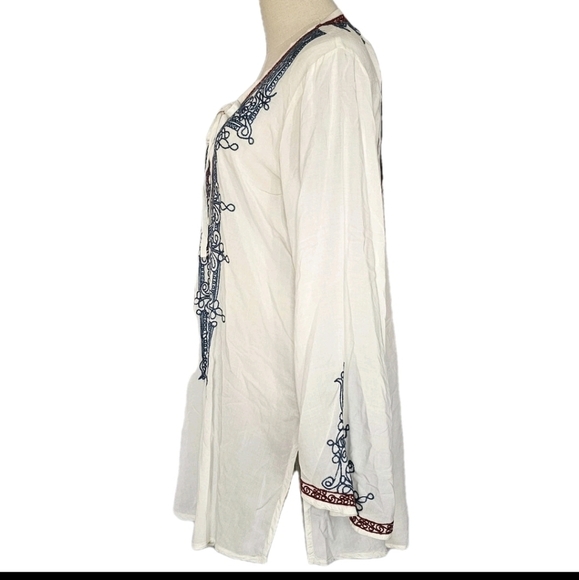 Johnny Was Biya Women's Cossima Embroidered Ivory Bohemian Tunic Blouse  Medium - Picture 4 of 16